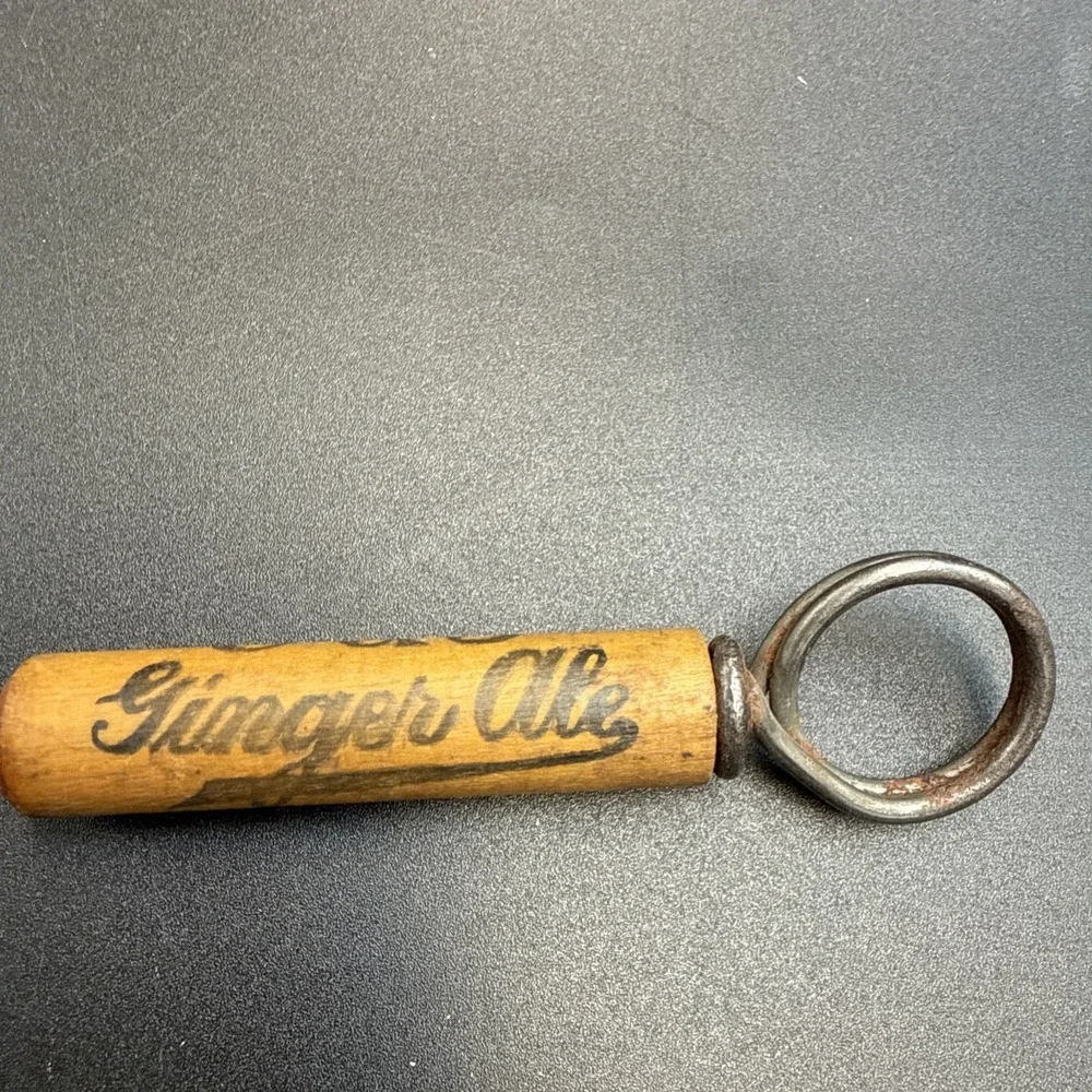 Vintage Wood Corkscrew Opener C&J Ginger Ale Beacon Ave. Lawrence MASS Adv.